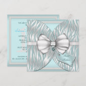 Invitation Ruban argenté turquoise d'invitation de zèbre et (Devant / Derrière)