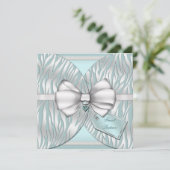 Invitation Ruban argenté turquoise d'invitation de zèbre et (Debout devant)