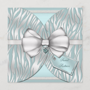 Invitation Ruban argenté turquoise d'invitation de zèbre et