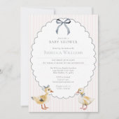 Invitation Ruban Bébé Canard de la Forêt aux Rayures Roses Cé (Devant)