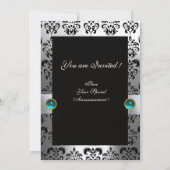 INVITATION RUBAN BLANC AQUA BLEU NOIR DAMASQUE MONOGRAMME (Dos)