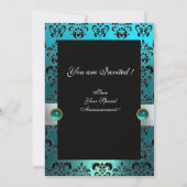 INVITATION RUBAN BLANC AQUA BLEU NOIR DAMASQUE MONOGRAMME (Dos)