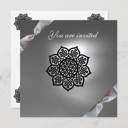 Invitation ruban blanc champagne MAGIC EVENT (Devant / Derrière)