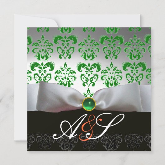 Invitation RUBAN BLANC & DAMAS NOIR MONOGRAMME Or (Devant)