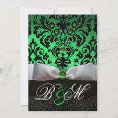 INVITATION RUBAN BLANC ÉMERAUDE VERT DAMAS NOIR MONOGRAMME (Devant)