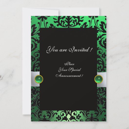 INVITATION RUBAN BLANC ÉMERAUDE VERT DAMAS NOIR MONOGRAMME (Dos)