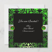 INVITATION RUBAN BLANC ÉMERAUDE VERT NOIR DAMAS MONOGRAMME (Dos)