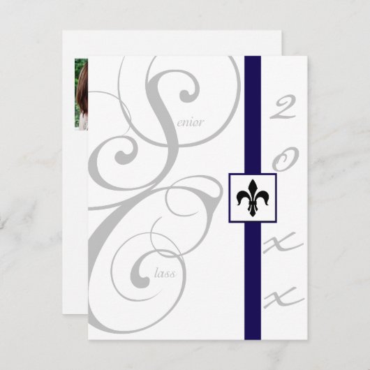 Invitation Ruban blanc et bleu (Devant / Derrière)