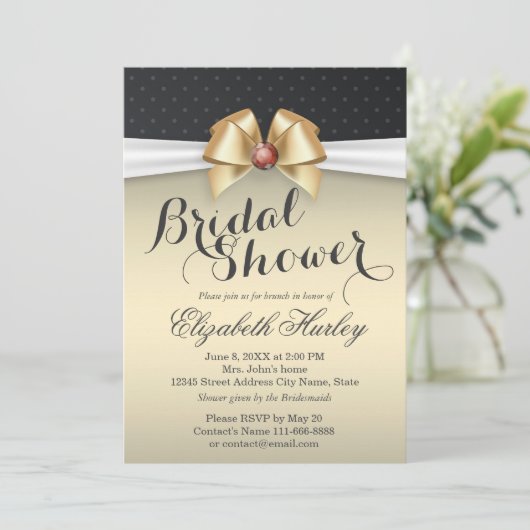 Invitation Ruban blanc et or avec Fête des mariées diamant ro (Debout devant)