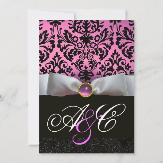 INVITATION RUBAN BLANC LILAS ROSE  NOIR  DAMAS MONOGRAMME (Devant)