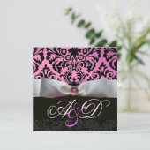 INVITATION RUBAN BLANC LILAS ROSE NOIR MONOGRAMME DAMAS (Debout devant)