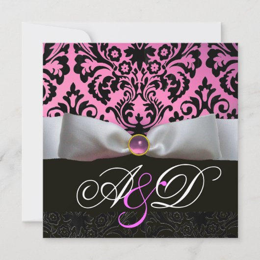 INVITATION RUBAN BLANC LILAS ROSE NOIR MONOGRAMME DAMAS (Devant)