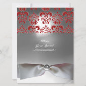 Invitation ruban blanc pierre gemme monogramme DAMASK gris ro (Dos)