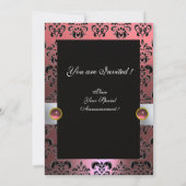 INVITATION RUBAN BLANC ROSE  DAMAS NOIR MONOGRAMME (Dos)