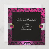 INVITATION RUBAN BLANC ROSE VIOLET NOIR DAMAS MONOGRAMME (Dos)
