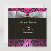 INVITATION RUBAN BLANC ROSE VIOLET NOIR DAMASSÉ MONOGRAMME (Dos)