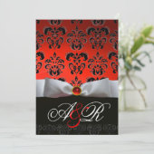 Invitation RUBAN BLANC ROUGE & MONOGRAMME DAMAS NOIR Rubis (Debout devant)