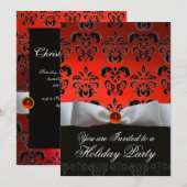 INVITATION RUBAN BLANC ROUGE NOIR DAMASK FÊTE DE FINS D'ANNÉE (Devant / Derrière)