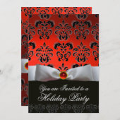 Invitation RUBAN BLANC ROUGE NOIR DAMASSÉ FÊTE DE NOËL Ruby (Devant / Derrière)
