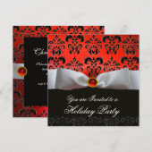 INVITATION RUBAN BLANC ROUGE NOIR FÊTE DE NOËL DAMAS (Devant / Derrière)