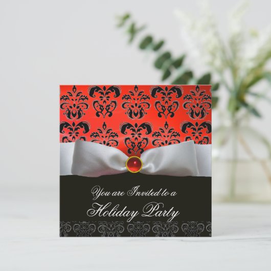 INVITATION RUBAN BLANC ROUGE NOIR FÊTE DE NOËL DAMASK (Debout devant)