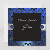 INVITATION RUBAN BLANC SAPPHIR BLEU NOIR DAMAS MONOGRAMME (Dos)