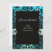 INVITATION RUBAN BLANC SARCELLE BLEU AQUA NOIR DAMAS MONOGRAM (Dos)