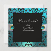 INVITATION RUBAN BLANC TURQUOISE BLEU NOIR DAMAS MONOGRAMME (Dos)