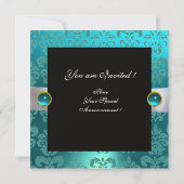 INVITATION RUBAN BLANC TURQUOISE NOIR  DAMAS MONOGRAMME (Dos)
