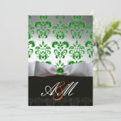 Invitation RUBAN BLANC VERT & MONOGRAMME EN DAMAS NOIR Or (Debout devant)