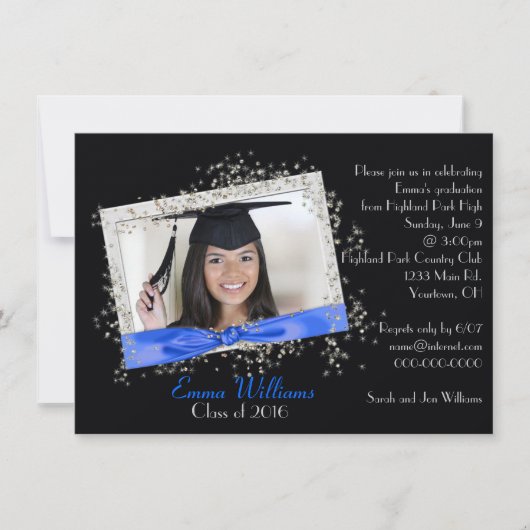 Invitation Ruban bleu avec Parties scintillant Graduation Inv (Devant)