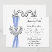 Invitation Ruban Bleu Cygnes Argentés (Devant / Derrière)