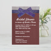 Invitation Ruban bleu, dentelle, Fête des mariées Burlap roug (Debout devant)