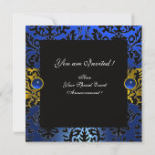 INVITATION RUBAN BLEU OR JAUNE NOIR DAMAS MONOGRAMME (Dos)