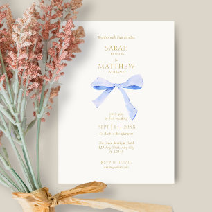 Invitation Ruban bleu simple Mariage blanc désactivé