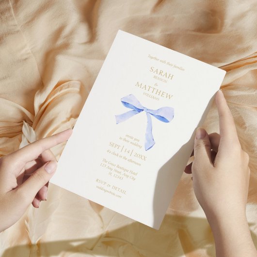 Invitation Ruban bleu simple | Mariage blanc désactivé