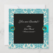 INVITATION RUBAN BLEU TURQUOISE BLANC NOIR  DAMAS MONOGRAMME (Dos)