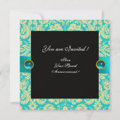 INVITATION RUBAN BLEU TURQUOISE BLANC NOIR DAMASQUE MONOGRAMM (Dos)