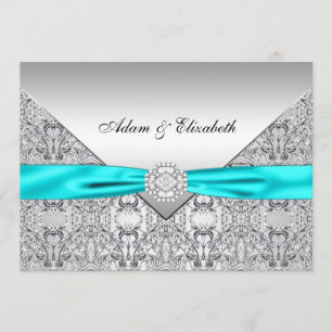 Invitation Ruban bleu turquoise de diamant de dentelle