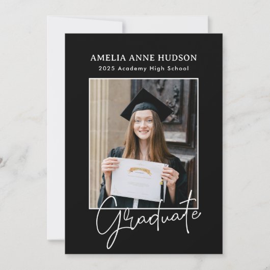 Invitation Ruban Bow tendance noir & blanc photo Graduation (Devant)