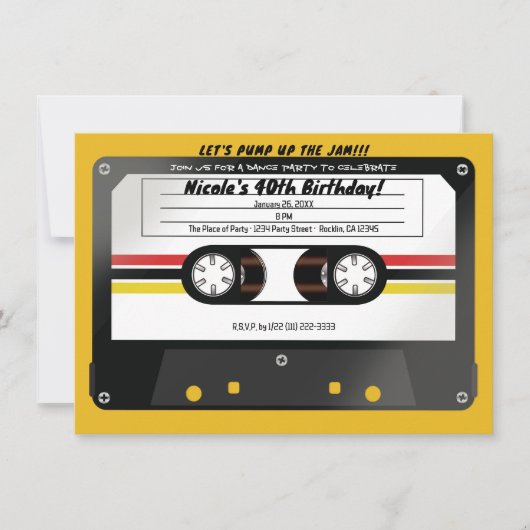 Invitation Ruban Cassette Rétro Jaune Anniversaire 90's (Devant)
