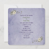 Invitation Ruban coeur mariage et anneaux avec bouquet de ros (Dos)