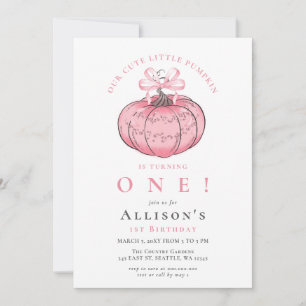 Invitation Ruban Coquette Citrouille Rose Fille Anniversaire
