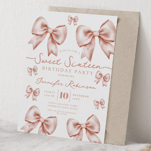 Invitation Ruban Coquette Féminin Anniversaire Sweet 16 Rose