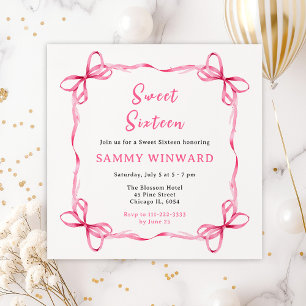 Invitation Ruban Coquette Rose Sweet Seize Ans