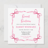 Invitation Ruban Coquette Rose Sweet Seize Ans (Devant)
