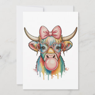 Invitation Ruban Coquette Rose Vache Highland Bubble Gum