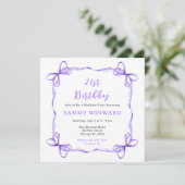 Invitation Ruban Coquette Violet Fête d'Anniversaire (Debout devant)