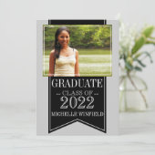 Invitation Ruban Couleurs de l'école noire Photo Graduation (Debout devant)