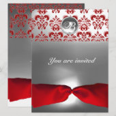 INVITATION RUBAN DAMASSÉ EN PIERRE GEMME MONOGRAMME ROUGE BLA (Devant / Derrière)